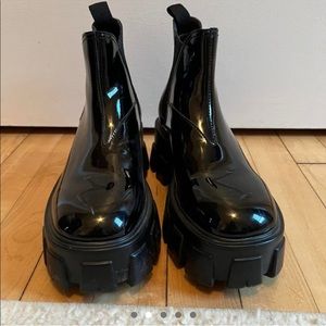 Chunky lug sole patent leather boots